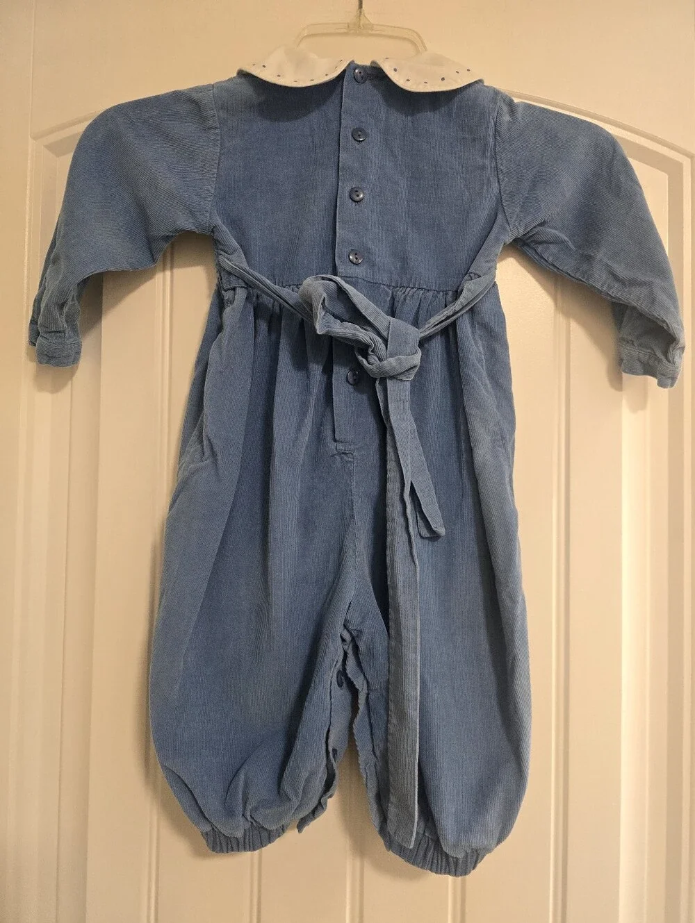 Vintage 18m. Classic Smocked Blue One-Piece Romper with White Collar